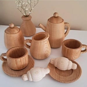 Wooden Tea Set Kids Kitchen Tools Montessori Play Kitchen Toddler Tea Set Pretend Kitchen Toy Set Tea Party Imaginative Sensory Toys Autism