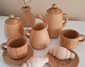 Wooden Tea Set: Montessori Pretend Play Kitchen Toys