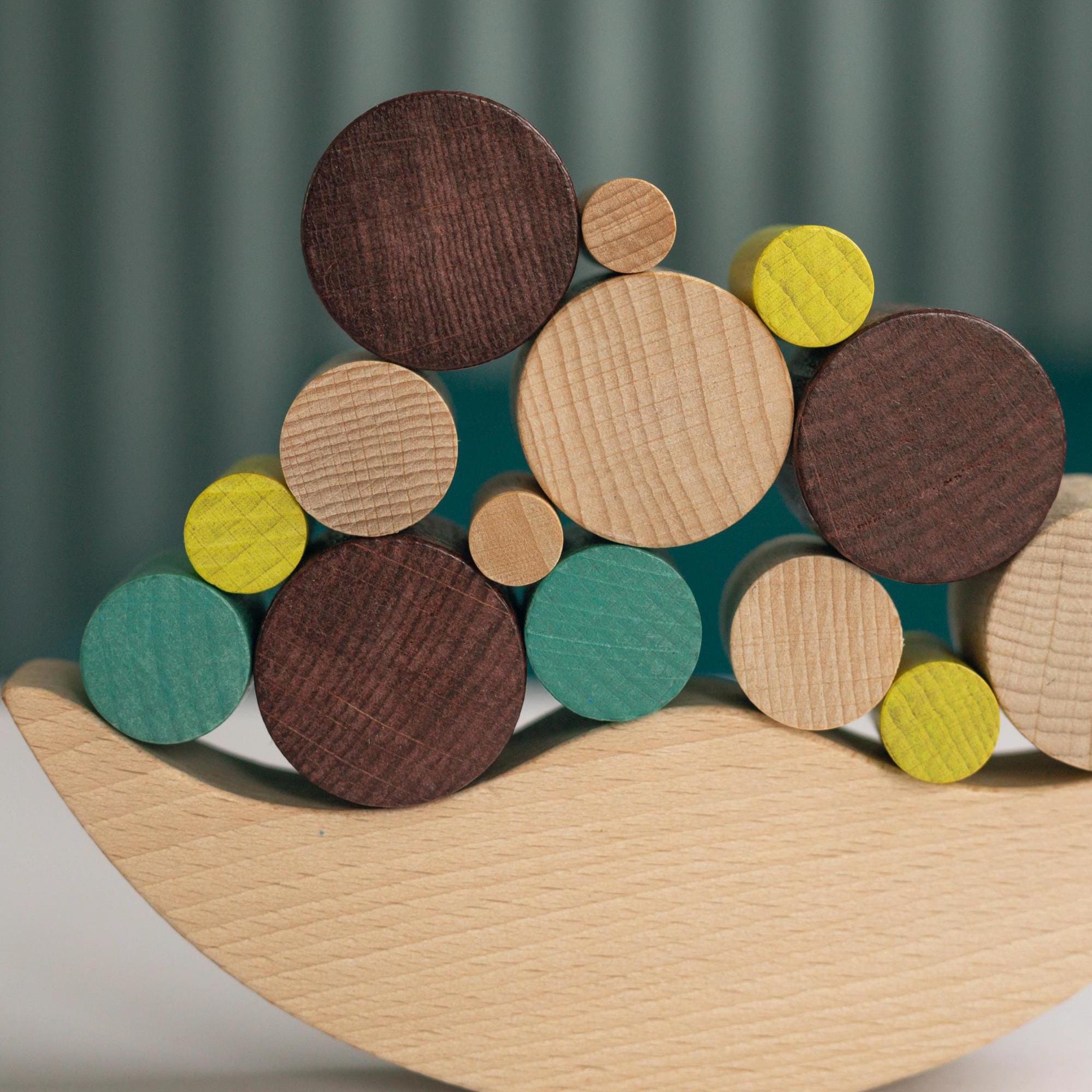 Wooden Stacking Toy: Montessori Balance Game, Color & Shape Sorter