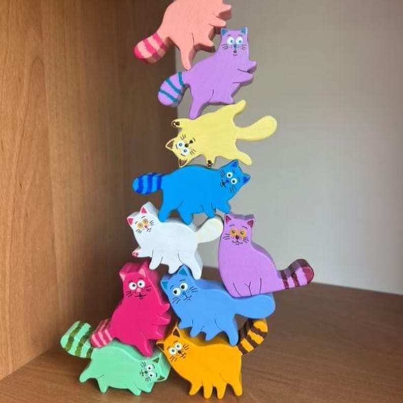 Balancing Wooden Cats: Brain Development Game for Toddlers, Colorful Stacking Toy image 2