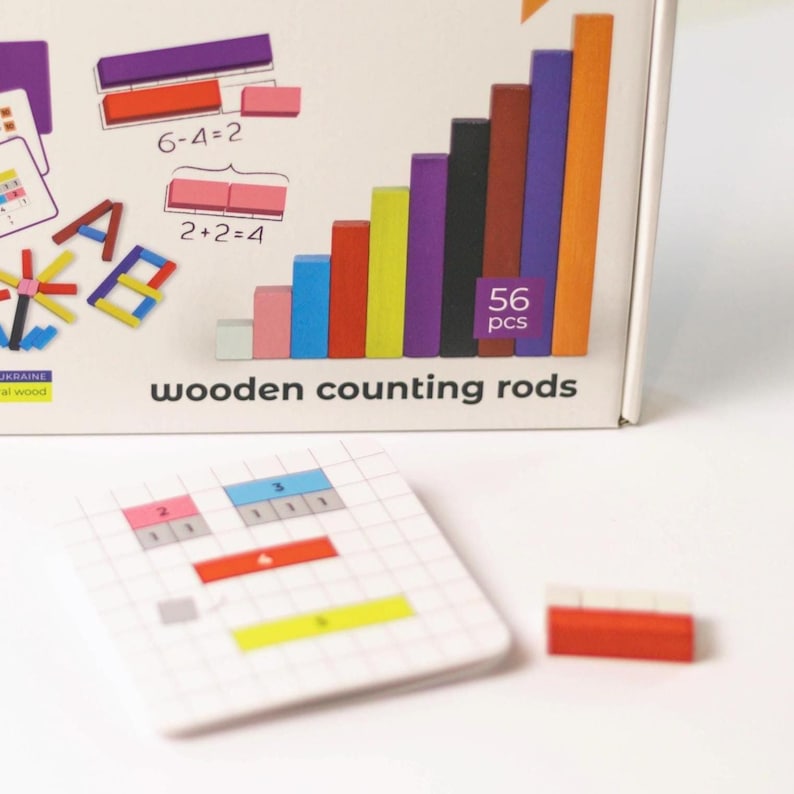 Colored Rods Multiplication Example Montessori Math Number Rods: Educational Counting Toy for Preschoolers ...