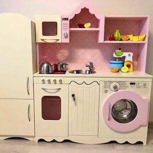 Wooden Play Kitchen Kids Montessori Pretend Imaginative Kitchen Toy Furniture Children for Girls