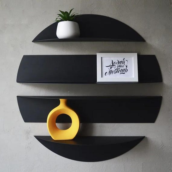 Premium floating shelves,Wall-hung metal shelf, Sturdy Decorative Metal Floating Bookshelf, Storage Floating Round Multi-Section Shelf
