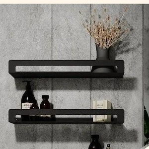 Stylish Floating Shelf , Metal Bathroom Shelf, Modern Wall-Mounted Bathroom Storage for Shower,Minimalist Black Floating Shelf