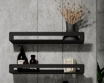 Estante flotante elegante, estante de baño de metal, moderno estante de pared para ducha, estante flotante minimalista negro.