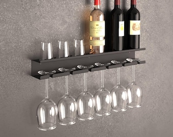 Bottle Glass Holder, Bar Accessory Storage, Wine Glass Holder, Industrial Wall Mounted Wine, Rack Floating Shelf Home Restaurant, Bottle