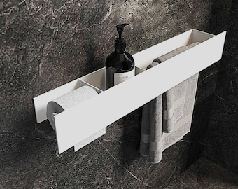 Shelf with paper holder and towel holder, metal Floating Rack, Modern Wall-Mounted Bathroom Storage, Bathroom Organizer