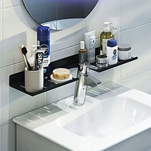 Shelf for bathroom and kitchen with cut-out for mixer tap, Floating Shelves Metal, Wall Mounted Shelf Rustic, Shelves For Home or Office