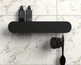 Shower  Shelf with Hooks Storage Rack Organizer, Wall-Mounted Towel Rack with Shelf and hooks, Hanging Shower Caddy Organizer - Bathroom