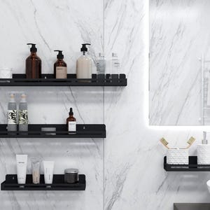 Narrow Metal Wall Shelf for Bathroom Storage, Bathroom Wall Organizer, Modern Metal Floating Bathroom Shelf, Storage Bathroom organized
