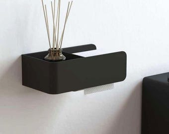 Modern Wall-Mounted Toilet Paper Holder with Convenient Shelf, Steel Toilet Roll Holder with Shelf for Bathroom Organization