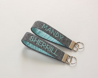 Personalized Fabric Keychain, Wristlet Keychain in Linen, Personalized Key Fob - PREORDER