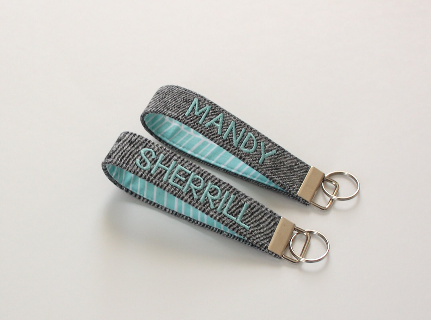 Personalized Fabric Keychain Wristlet Keychain in Linen Etsy