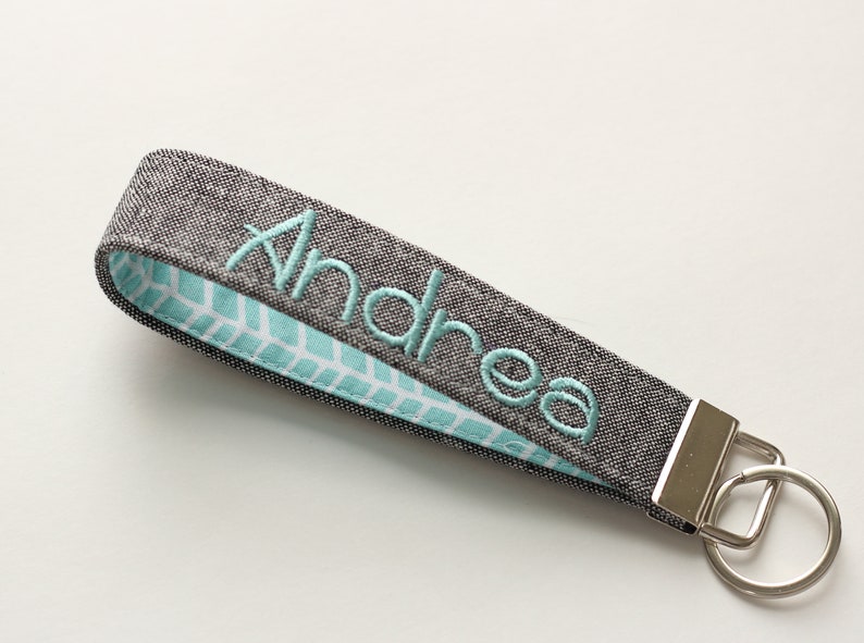 Personalized Fabric Keychain Wristlet Keychain in Linen Etsy