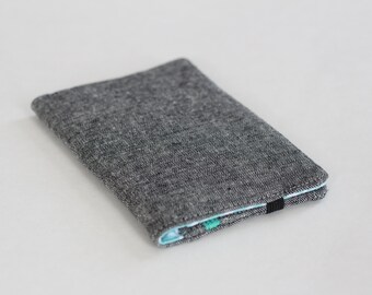 CUSTOM Womens Wallet; Charcoal Gray Linen and Aqua Slim Wallet; Fabric Wallet Choose Your Fabric - MADE to ORDER
