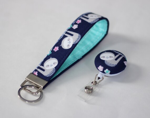 Baby Sloth Wristlet Key Fob Keychain and Scrunchie Set