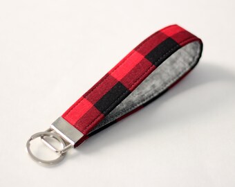 Buffalo Check Plaid Key Fob; Red, Black Plaid Keychain; Plaid Fabric Keychain; Key Strap in Buffalo Check; Cloth Key Ring - PREORDER