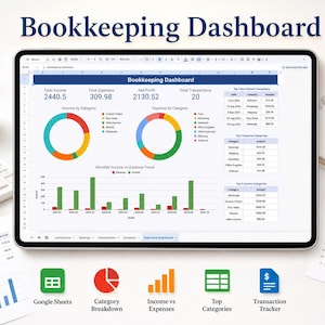 Easy Small Business Bookkeeping Spreadsheet, Etsy Seller Expense Tracker, Simple Accounting Dashboard & Finance Template for Entrepreneurs image 1