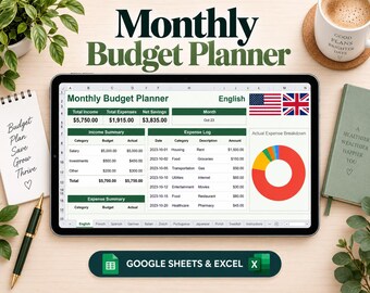 Monthly Budget Spreadsheet | Excel & Google Sheets | 50/30/20 Budget Template | Weekly Paycheck Planner | Savings and Bill Tracker