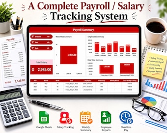 Salary Tracker Spreadsheet | Payroll Template for Small Business | Employee Payroll & Work Hours Tracking System | Staff Management