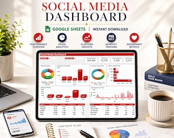 Social Media Tracker | Content Planner Spreadsheet for Instagram TikTok YouTube Pinterest | Monthly Content Calendar Template | Google Sheet