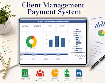 CRM de clientes y registro de contactos, panel de control para negocios freelance, plantilla de hoja de cálculo de gestión de clientes para el seguimiento de clientes potenciales y tareas en Google Sheets