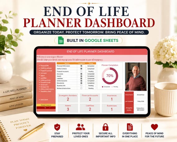 End of Life Planner Google Sheets Template | Legacy & Death Planner | Estate Planning Organizer | Emergency Binder | Final Wishes | Digital