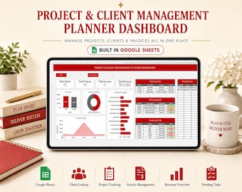 Hojas de cálculo de Google para el seguimiento de clientes CRM / Planificador CRM para pequeñas empresas, gestión de clientes potenciales, seguimiento de tareas, registro de seguimiento, panel de control de facturas