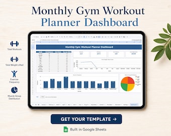 Workout Planner Spreadsheet Exercise Tracker Template Fitness Planner Gym Weight Loss Tracker Weight Lifting Training Pilates Google Sheets