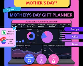 Hoja de cálculo para planificar regalos / Seguimiento de regalos, presupuesto y organizador de tareas (Google Sheets)
