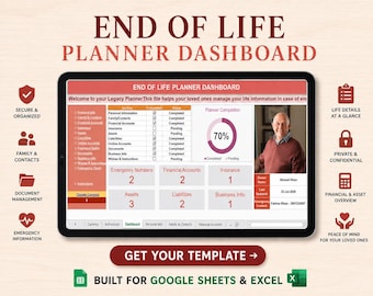End of Life Planner | Excel and Google Sheets Template | Legacy & Death Planner | Estate Planning Organizer
