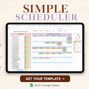 Planificador simple, hoja de cálculo mensual, plantilla de calendario digital, planificador diario para eventos, seguimiento de reuniones de negocios, calendario, hojas de cálculo de Google