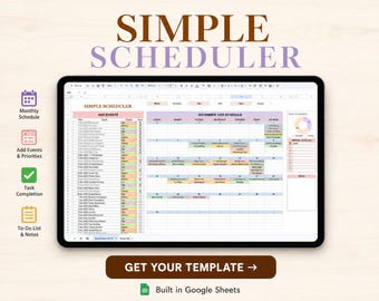 Simple Scheduler Monthly Spreadsheet Digital Calendar Template Daily Planner For Events Business Meeting Tracker Schedule Google Sheets