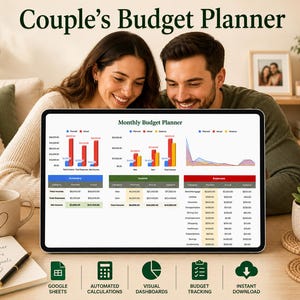 Couples Budget Planner Google Sheets Template | Monthly & Annual Family Budget, Shared Expenses, Bills and Debt Tracker | Digital Download