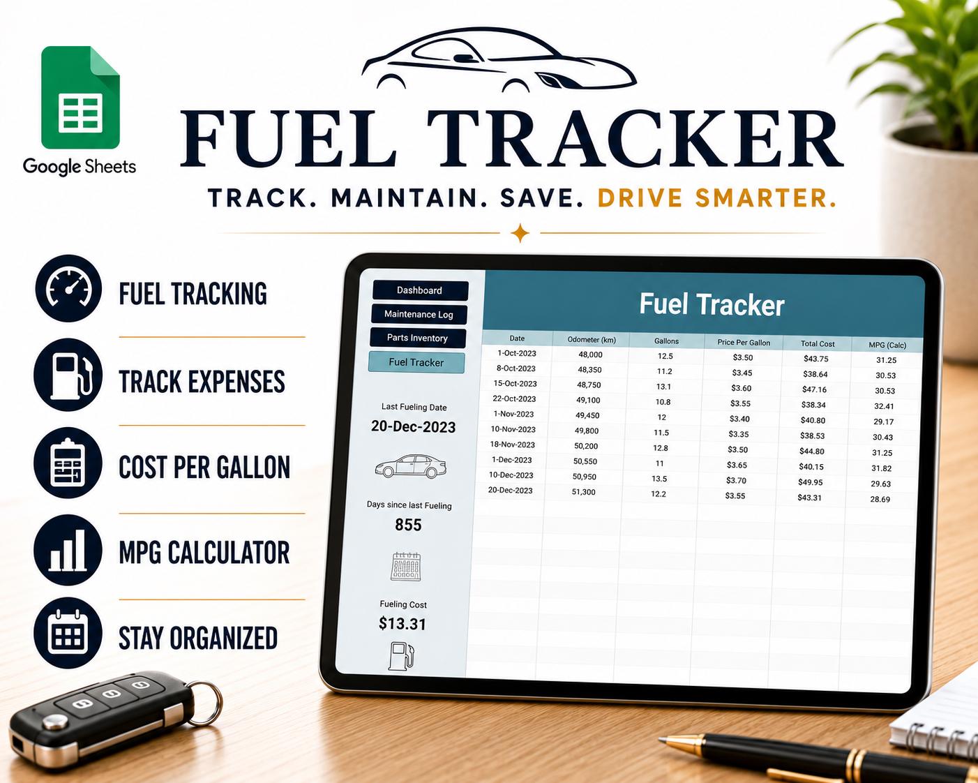 Car Maintenance Tracker Google Sheets | Vehicle Service Log, Fuel ...