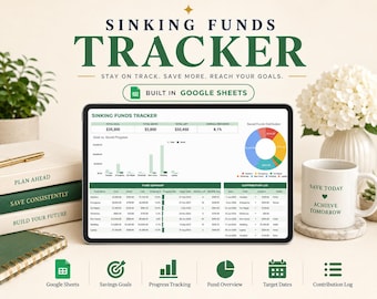Planificador de fondos de amortización en Excel, presupuesto en Google Sheets, planificador de finanzas personales, plantilla de hoja de cálculo para ahorros en efectivo.