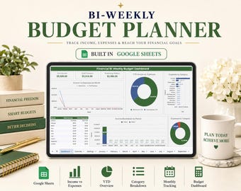 Hoja de cálculo de presupuesto quincenal / Planificador de presupuesto de nómina de Google Sheets, seguimiento de facturas semanales y mensuales, plantilla de ahorro y deuda de base cero