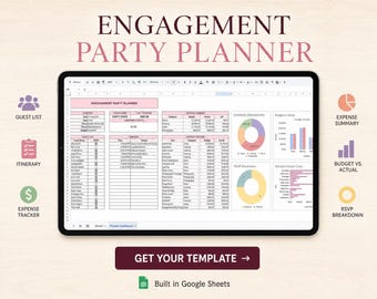 Verlobungsfeier-Planer Google Sheets | Checkliste für die Verlobung | Gästeliste & Budget Tracker | Dekor, Essen und Event-Veranstalter
