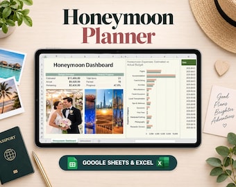 Ultimate Honeymoon and Travel Planner | Excel and Google Sheets | Vacation Itinerary | Trip Budget & Expense Tracker | Travel Organizer