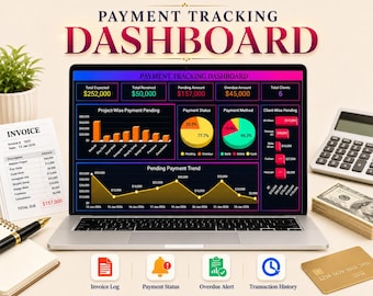 Rastreador de pagos / Panel de control automatizado / Rastreador de ingresos y gastos para pequeñas empresas (Google Sheets) / Descarga digital