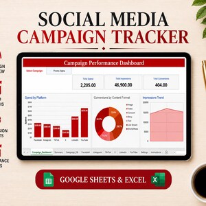 Social Media Content Planner | Excel & Google Sheets | Instagram TikTok YouTube Pinterest | Monthly Content Calendar Template