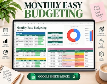 Simple Budget Spreadsheet | Excel and Google Sheets | Budget and Financial Planner | Spending Tracker | Weekly, Biweekly & Monthly Budget