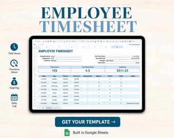 Mitarbeiter Stundenzettel | Gehaltsabrechnung | Mitarbeiter Stunden Tracker | Anwesenheits- & Überstundenbuch | Google Sheets