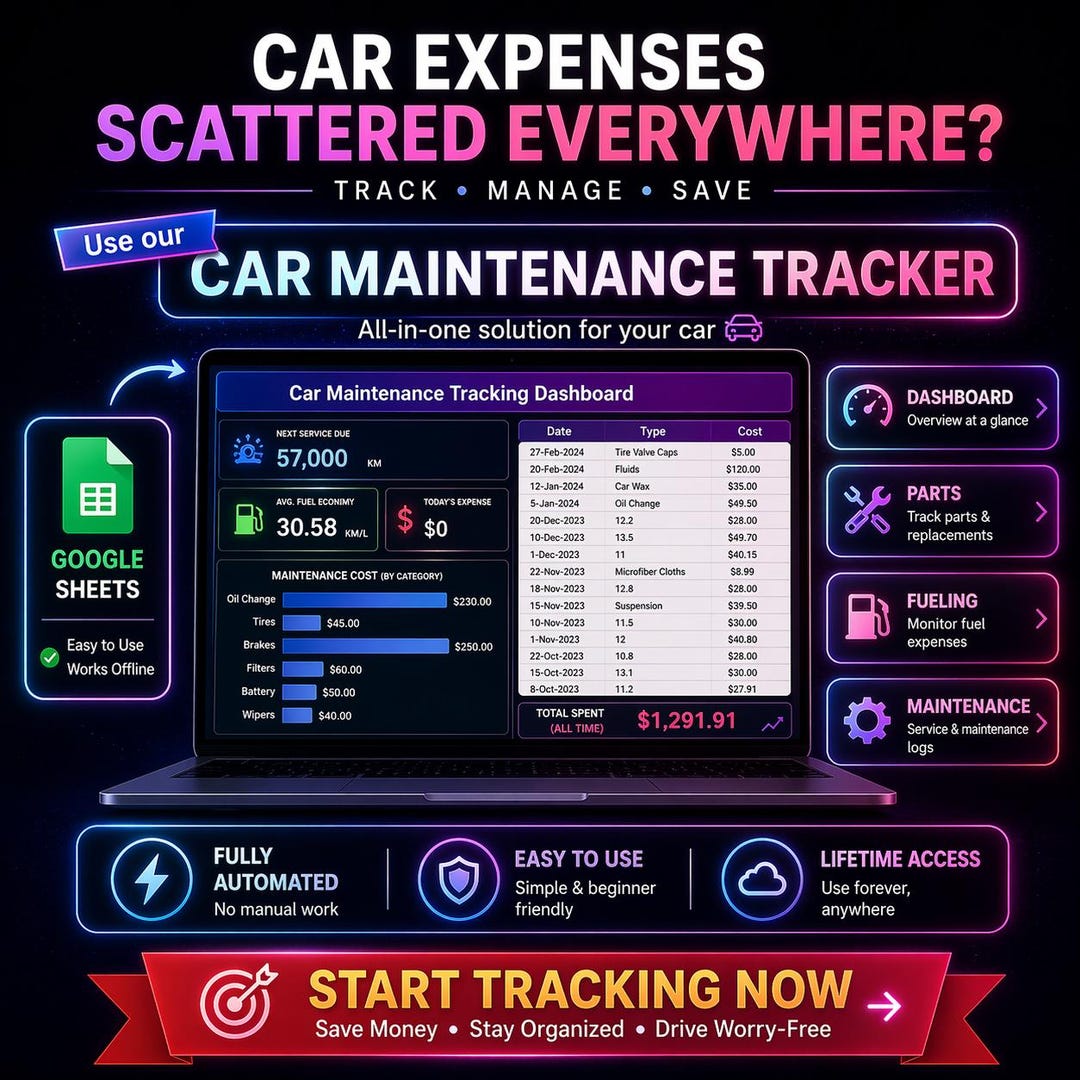 Car Maintenance Tracker Google Sheets | Vehicle Service Log, Fuel ...