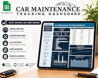 Plantilla de Google Sheets para el seguimiento del mantenimiento del coche / Registro de servicio del vehículo, kilometraje de combustible, reparaciones y organizador de gastos / Descarga digital