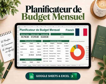 Planificateur de Budget Mensuel | Excel & Google Sheets | Suivi des Dépenses | Finances Personnelles | Tableau de Budget en Français