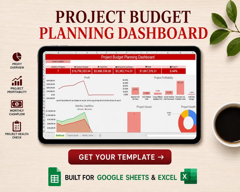 Project Budget and Cost Tracker | Excel and Google Sheets | Task Income ...