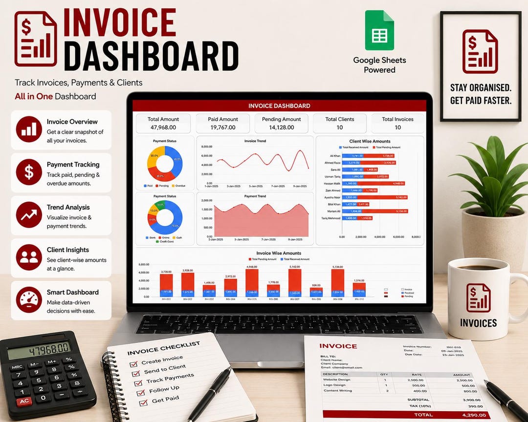 Invoice Tracker Google Sheets Template | Invoice Spreadsheet & Payment ...