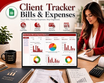 Client Tracker Spreadsheet | Bills and Expenses Budget Planner | Expense Tracker | Google Sheets Excel Dashboard | Digital Download