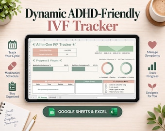 ADHD IVF Planner | Excel & Google Sheets | ivf Medication Tracker and Calendar | Editable ADHD ivf Journal | Fertility Tracker
